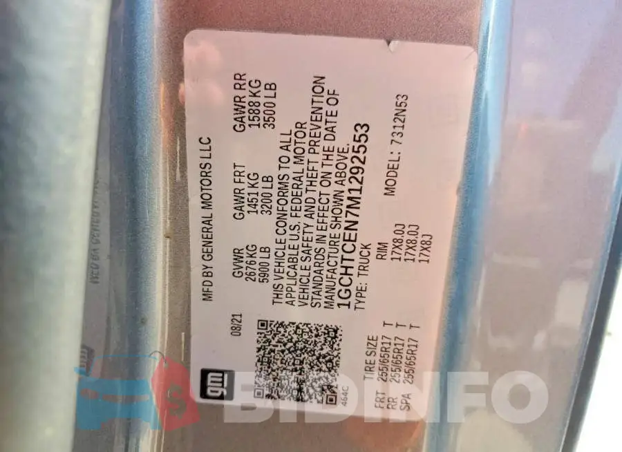 1GCHTCEN7M1292553 Photo# 13
