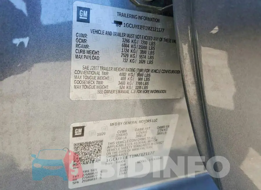 1GCUYEET1MZ121177 Photo# 13