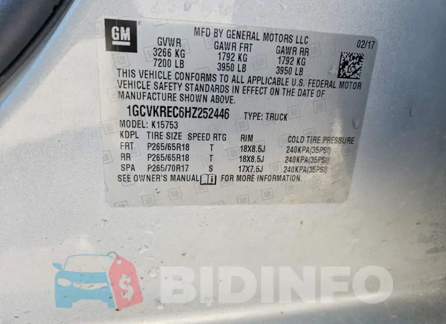 1GCVKREC6HZ252446 Photo# 13