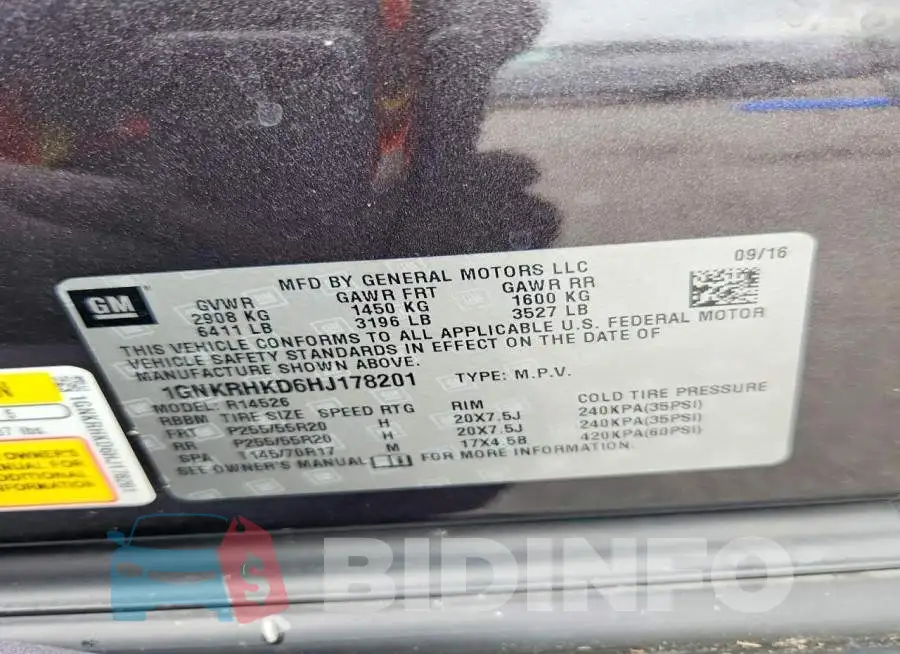 1GNKRHKD6HJ178201 Photo# 13