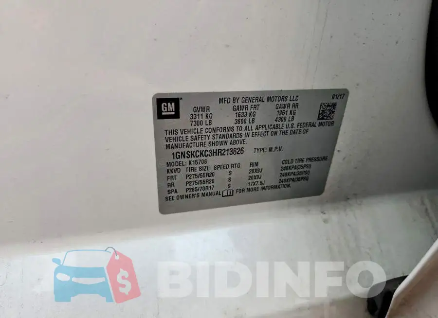 1GNSKCKC3HR213826 Photo# 13