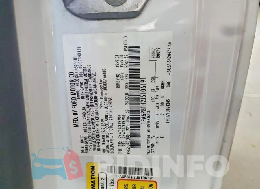 1FA6P8TH2J5106191 Photo# 12