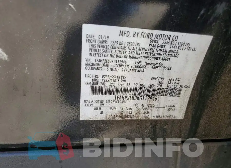 1FAHP2E83KG112946 Photo# 12