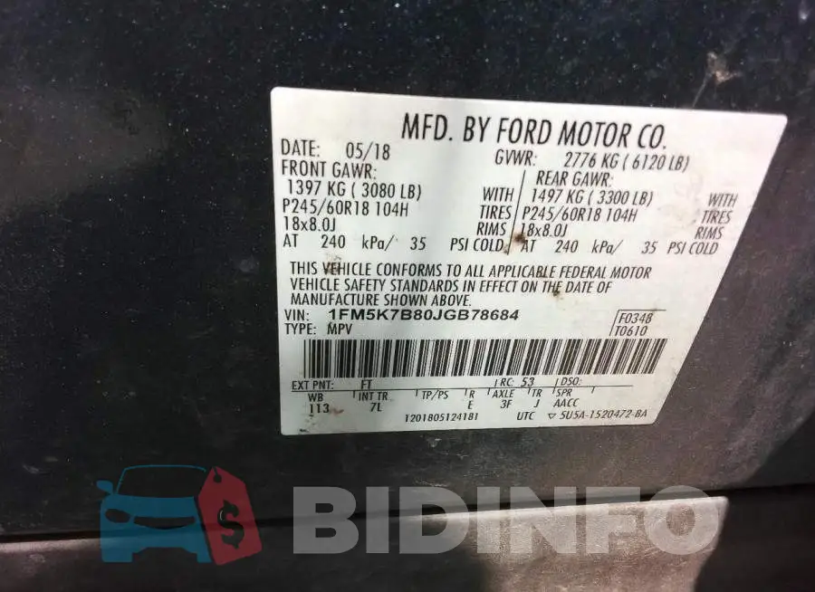 1FM5K7B80JGB78684 Photo# 13