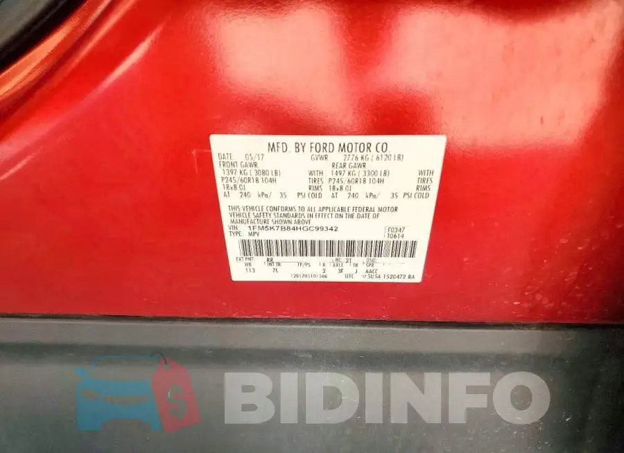 1FM5K7B84HGC99342 Photo# 13