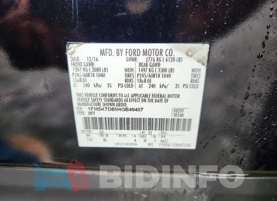 1FM5K7D86HGB49407 Photo# 13