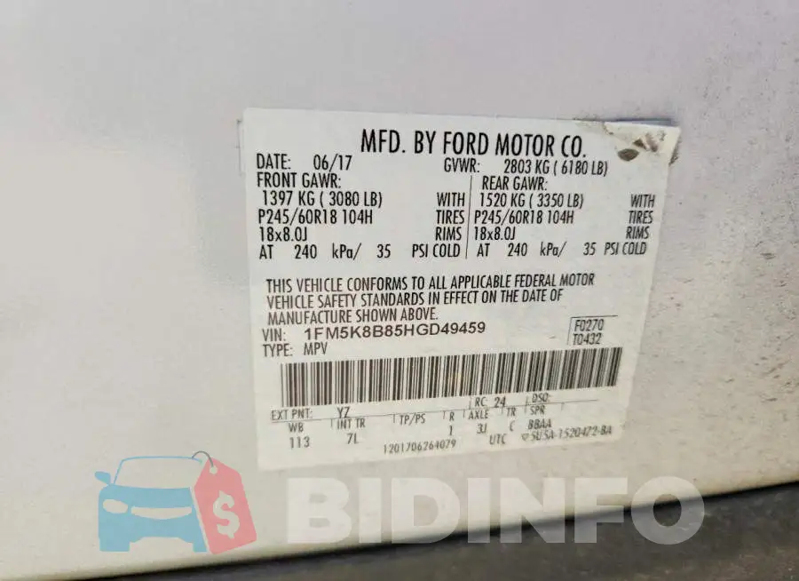 1FM5K8B85HGD49459 Photo# 12