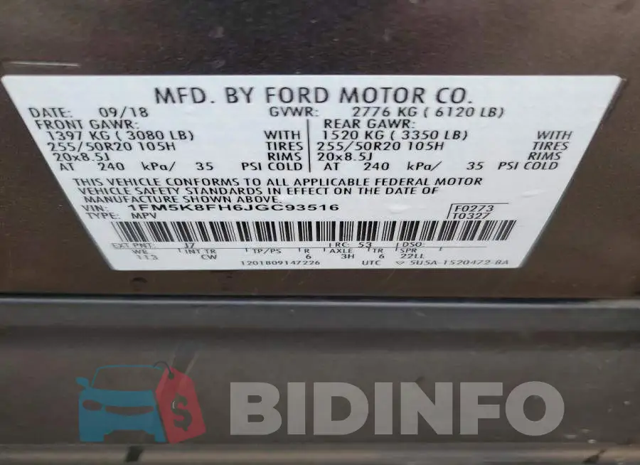 1FM5K8FH6JGC93516 Photo# 12
