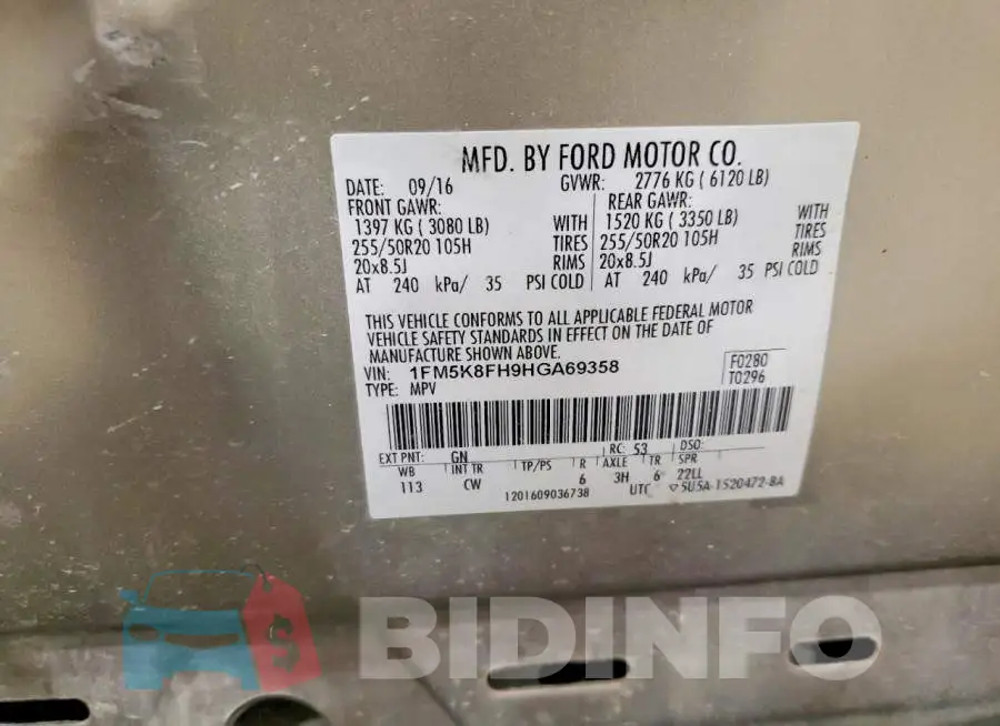 1FM5K8FH9HGA69358 Photo# 14