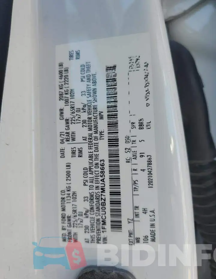 1FMCU0BZ7MUA58663 Photo# 12