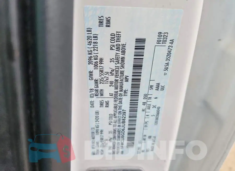 1FMCU0GD6JUB82397 Photo# 13