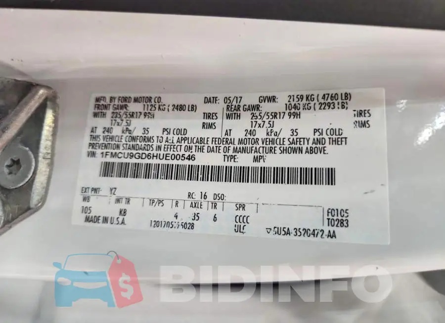 1FMCU9GD6HUE00546 Photo# 13
