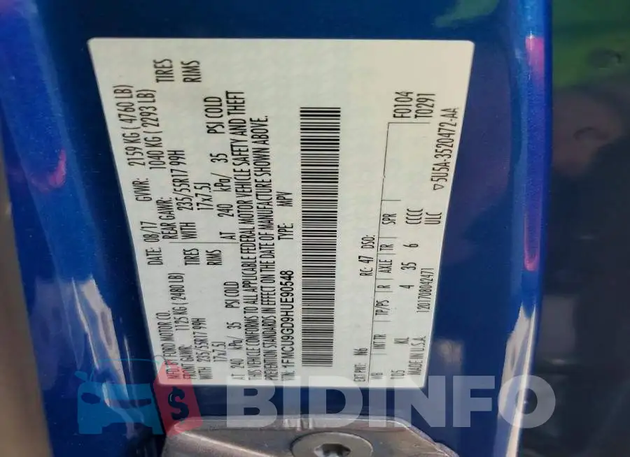 1FMCU9GD9HUE90548 Photo# 13