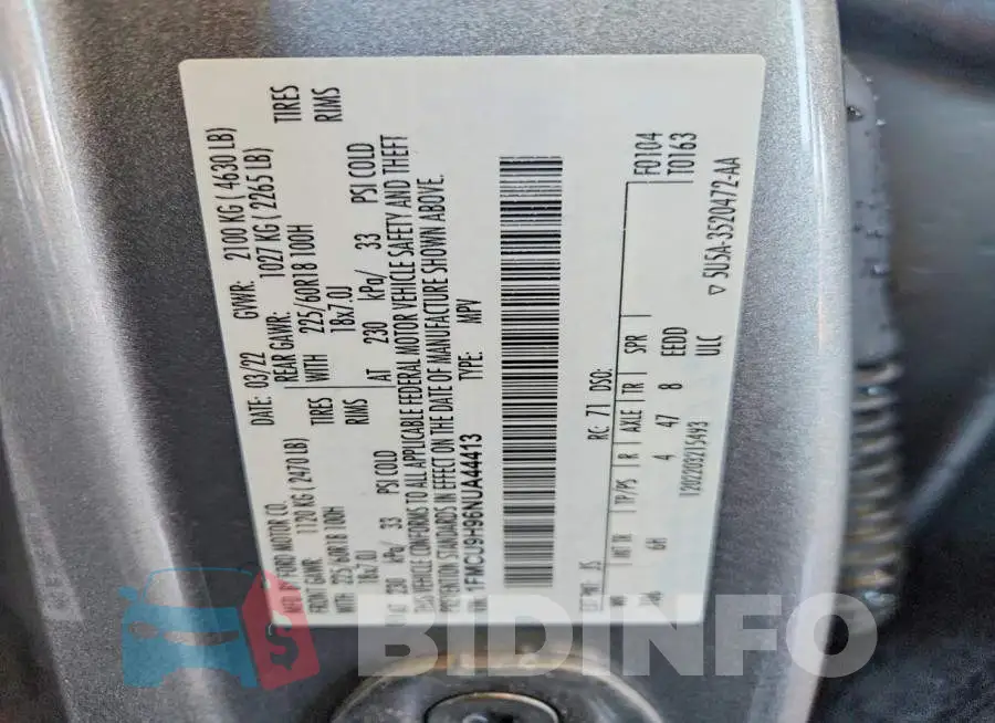 1FMCU9H96NUA44413 Photo# 12