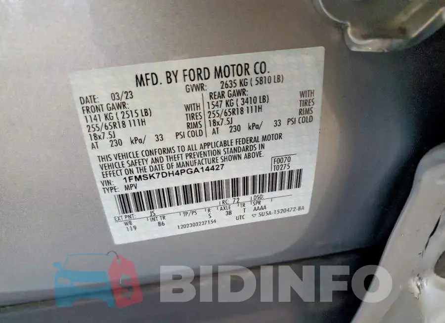 1FMSK7DH4PGA14427 Photo# 13