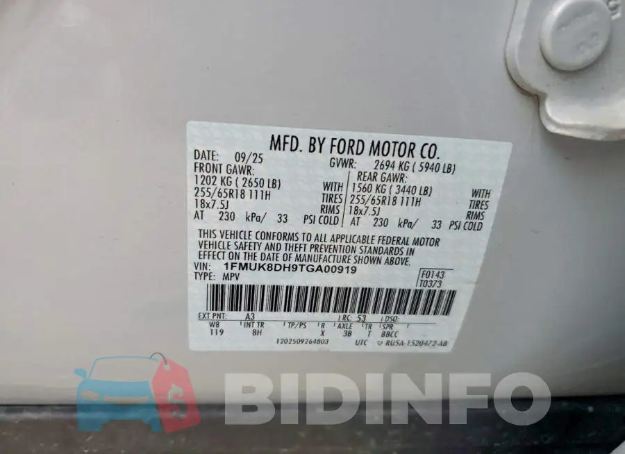1FMUK8DH9TGA00919 Photo# 12