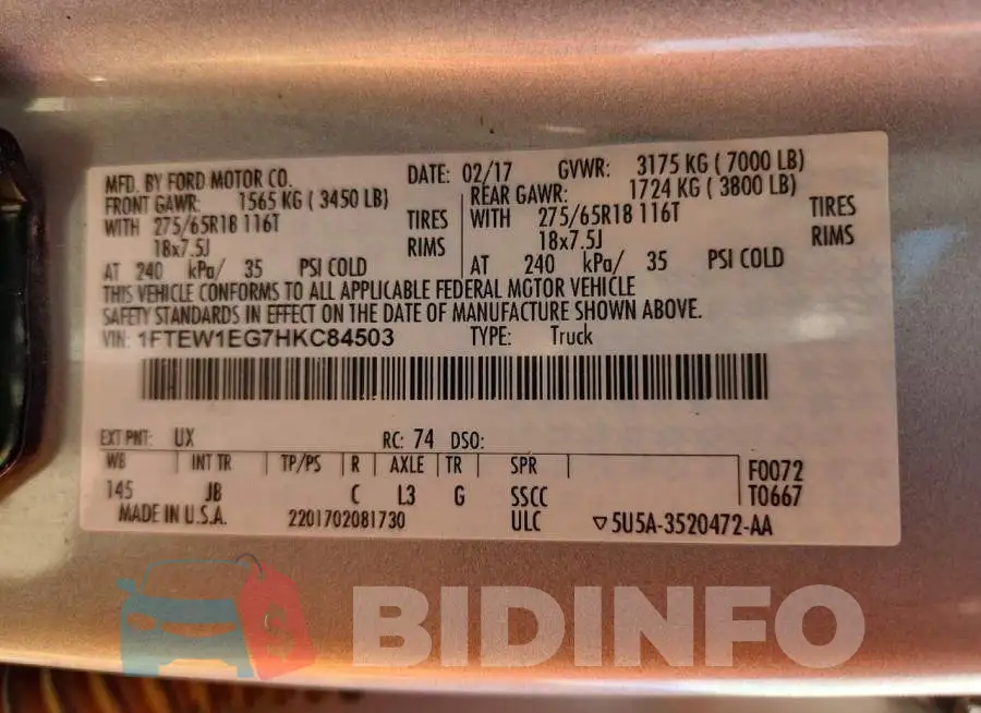 1FTEW1EG7HKC84503 Photo# 12
