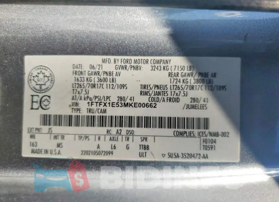 1FTFX1E53MKE00662 Photo# 12