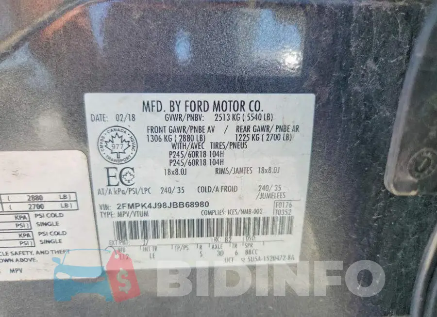 2FMPK4J98JBB68980 Photo# 13