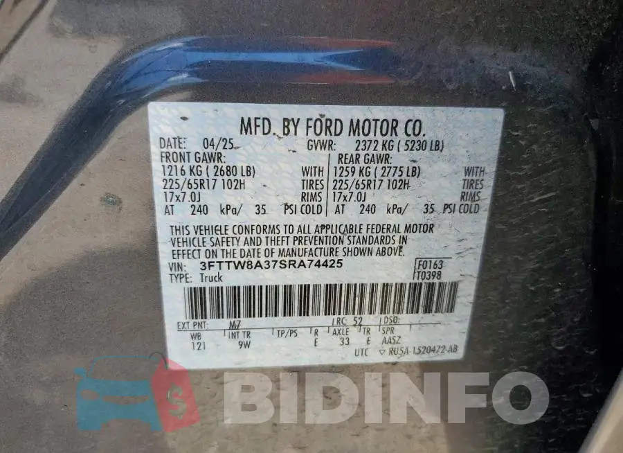 3FTTW8A37SRA74425 Photo# 13