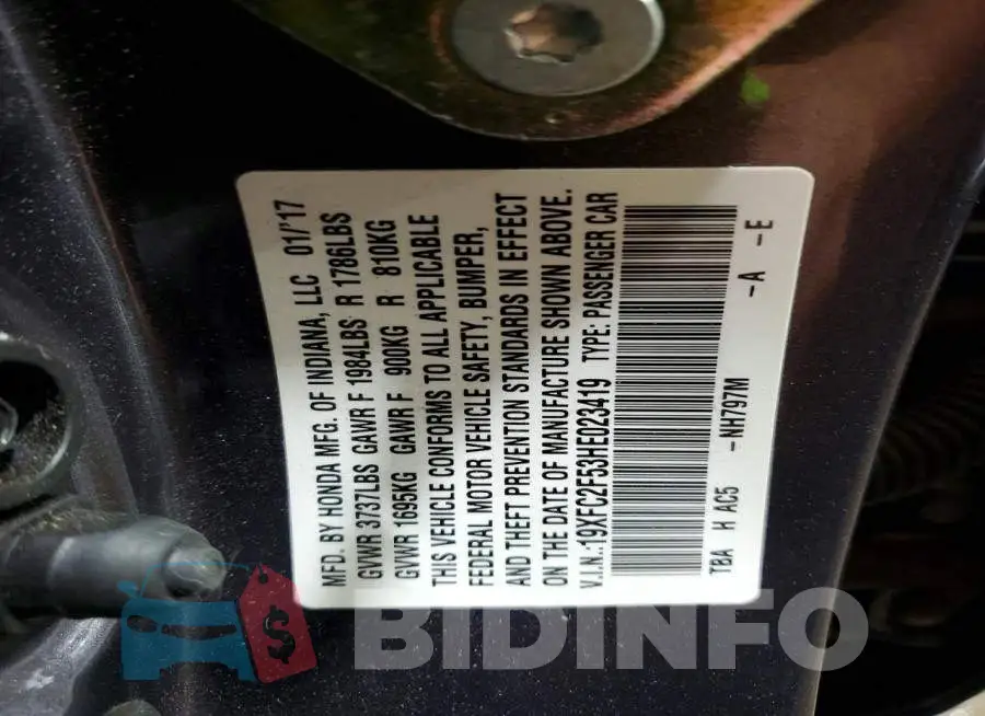 19XFC2F53HE023419 Photo# 12