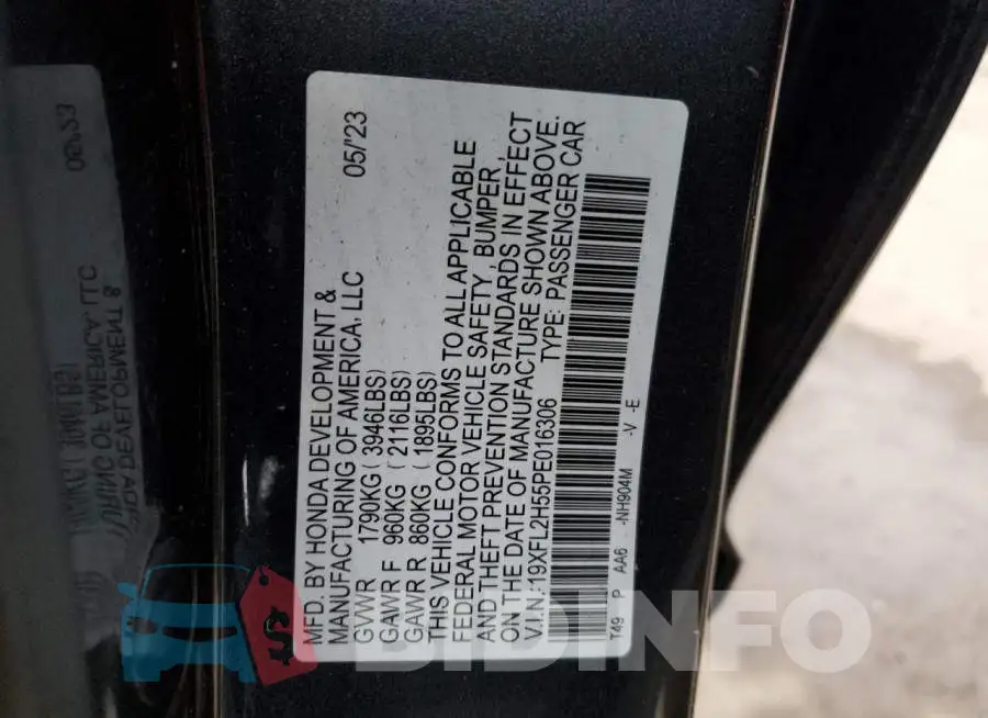 19XFL2H55PE016306 Photo# 12