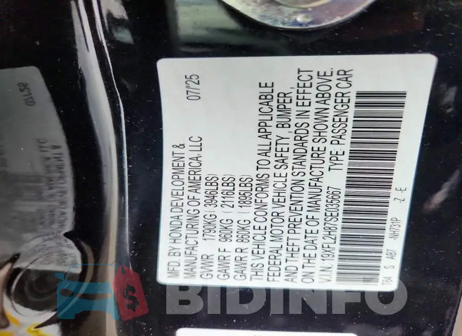 19XFL2H87SE035667 Photo# 12
