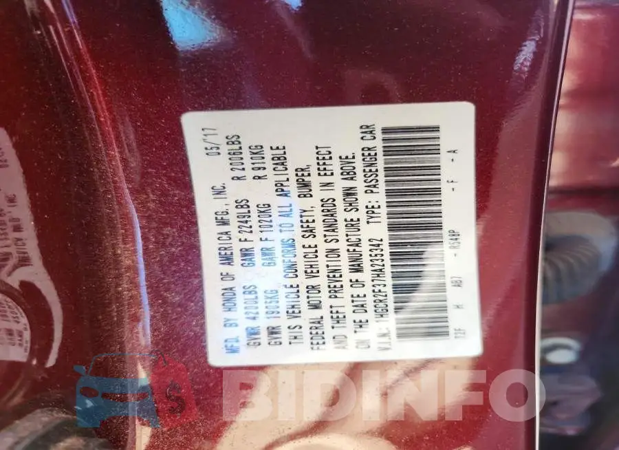 1HGCR2F37HA235342 Photo# 12