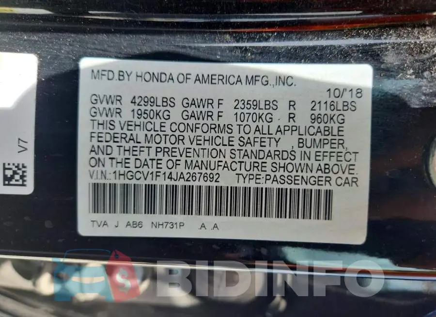 1HGCV1F14JA267692 Photo# 12