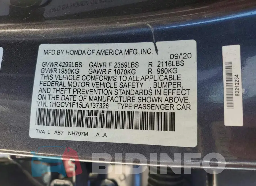 1HGCV1F15LA137326 Photo# 13