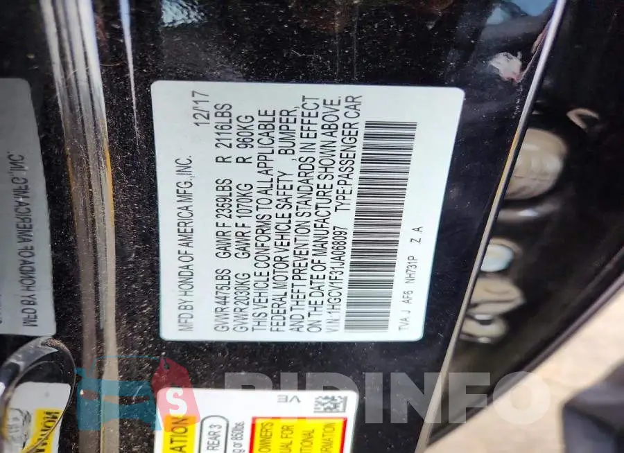 1HGCV1F31JA068097 Photo# 12