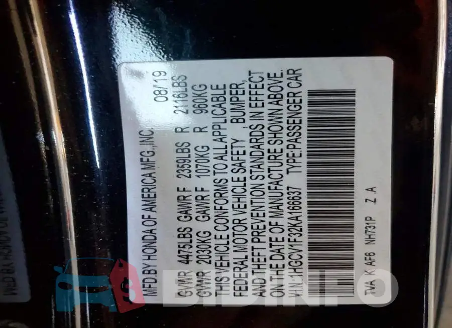 1HGCV1F32KA166637 Photo# 12