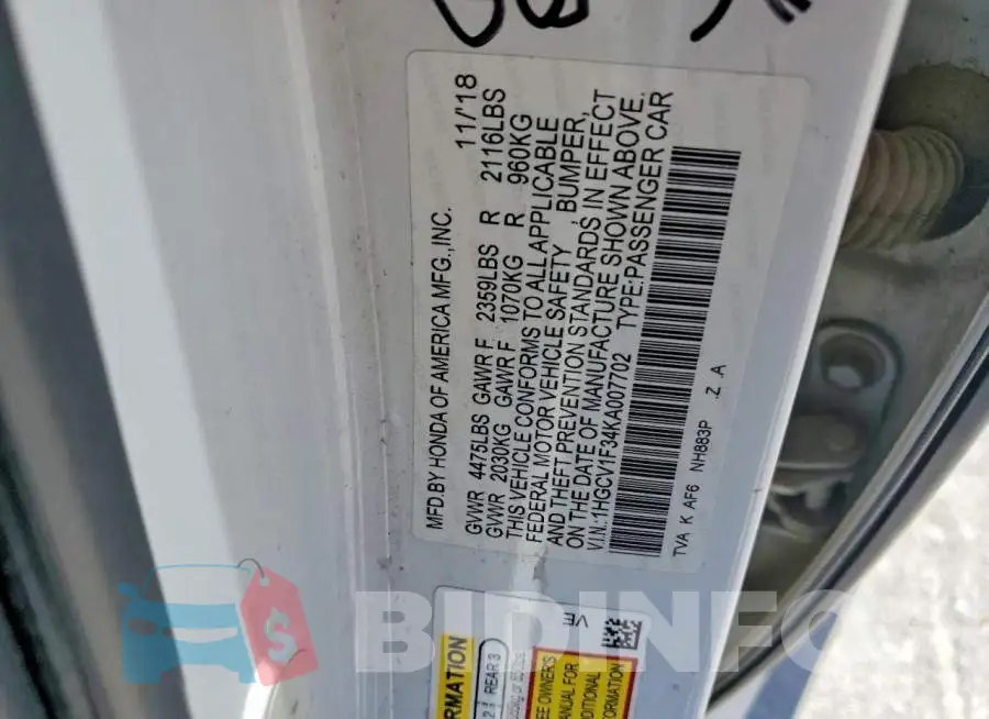 1HGCV1F34KA007702 Photo# 12