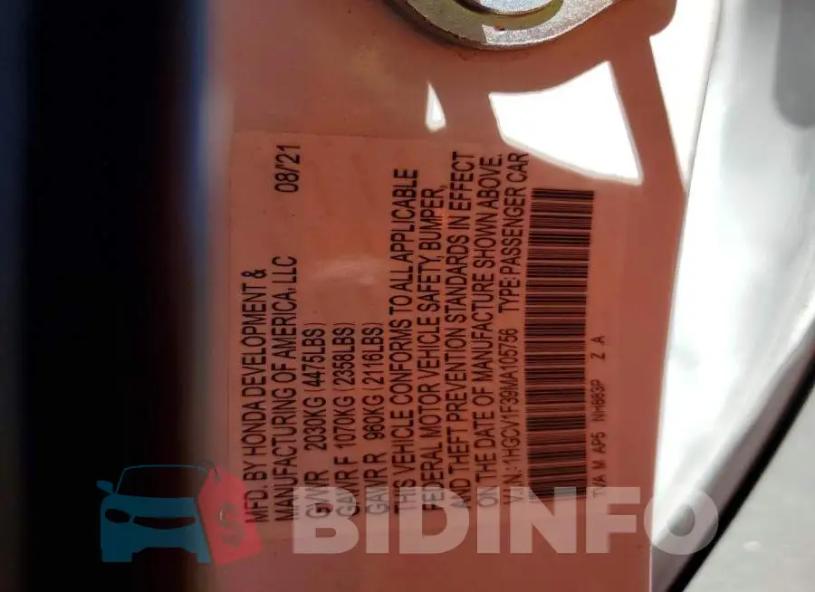 1HGCV1F39MA105756 Photo# 12