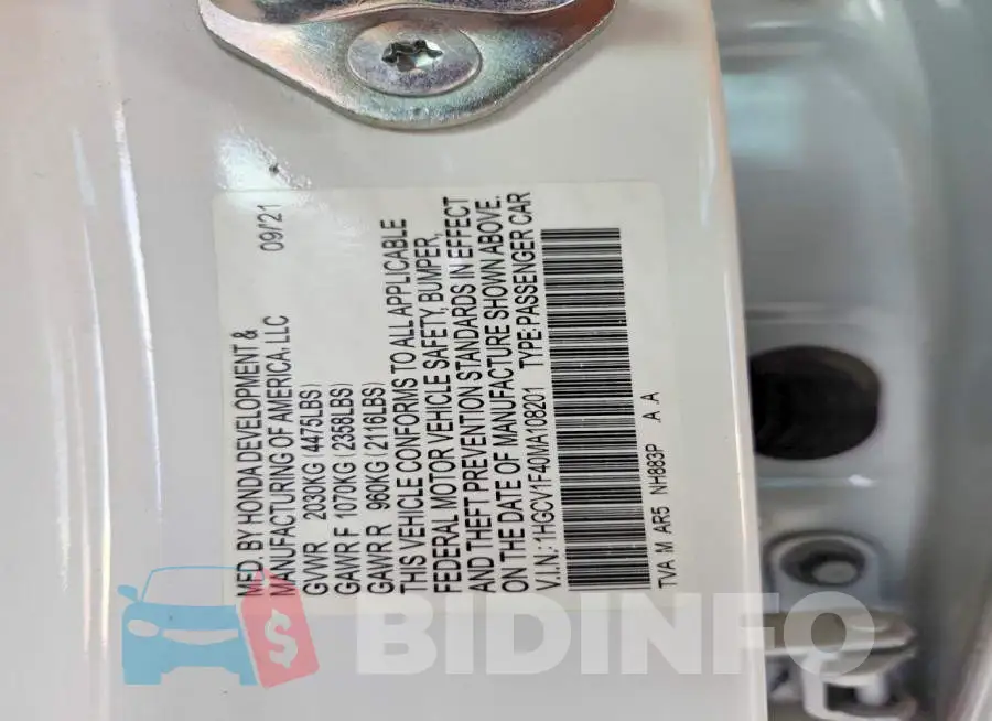 1HGCV1F40MA108201 Photo# 12