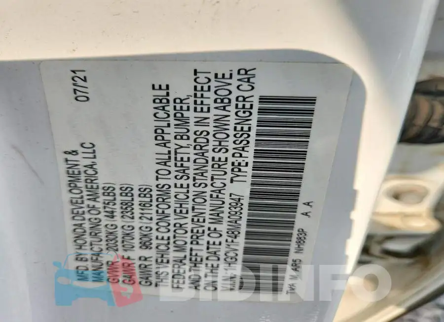 1HGCV1F48MA093947 Photo# 13