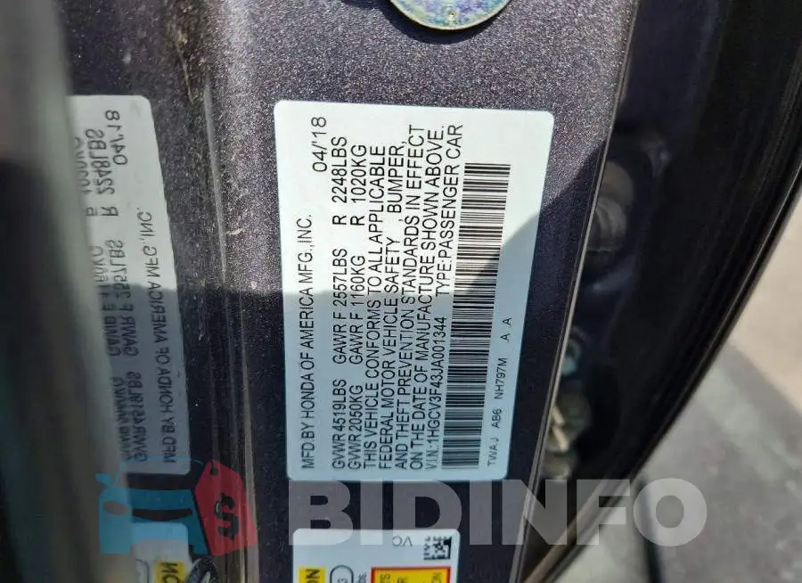 1HGCV3F43JA001344 Photo# 12