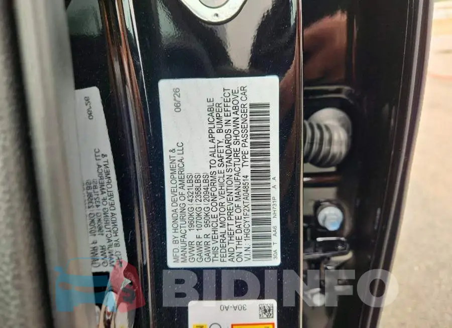 1HGCY1F2XTA048514 Photo# 12