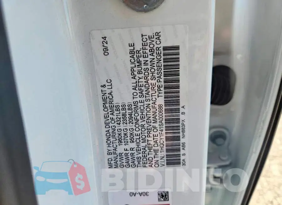 1HGCY1F41SA000688 Photo# 12