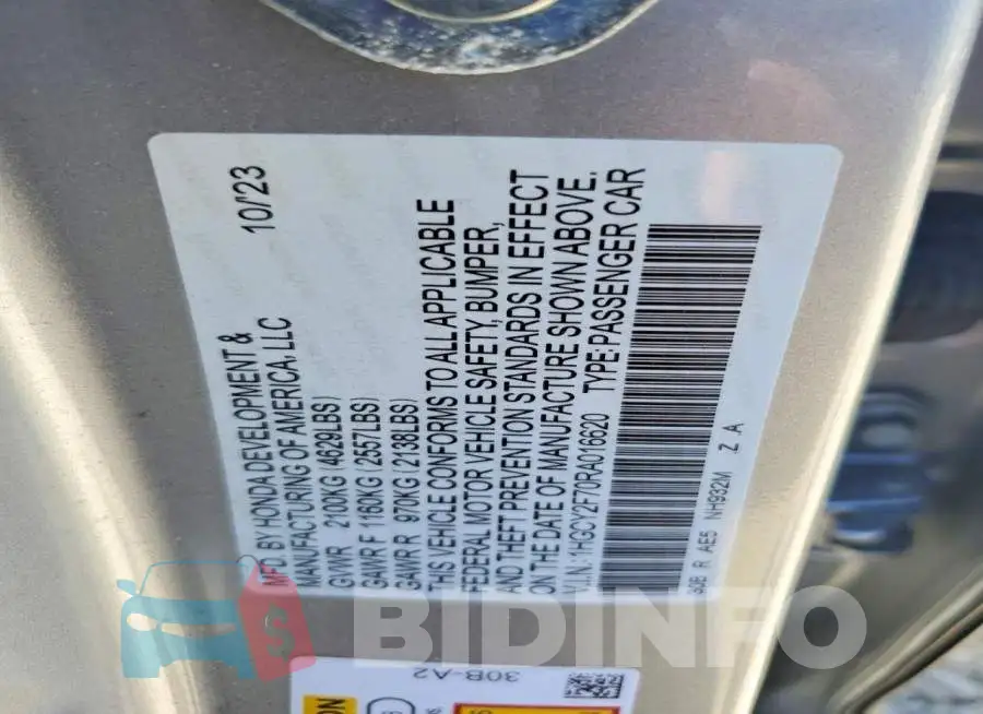1HGCY2F70RA016620 Photo# 13
