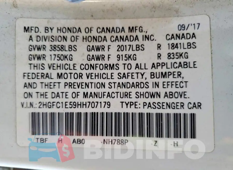 2HGFC1E59HH707179 Photo# 12