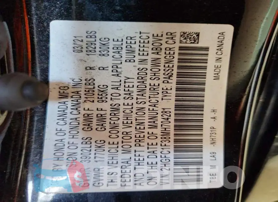 2HGFC1F38MH704281 Photo# 12