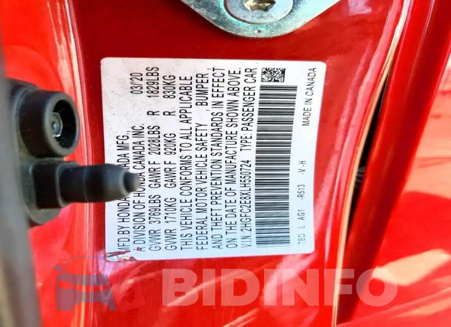 2HGFC2E8XLH550724 Photo# 13