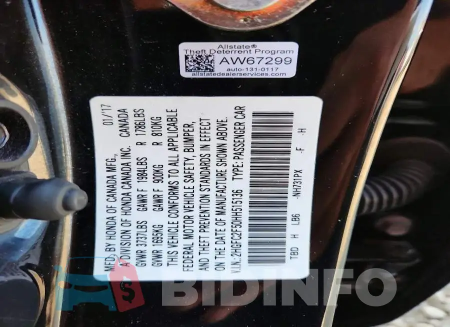 2HGFC2F50HH515136 Photo# 12