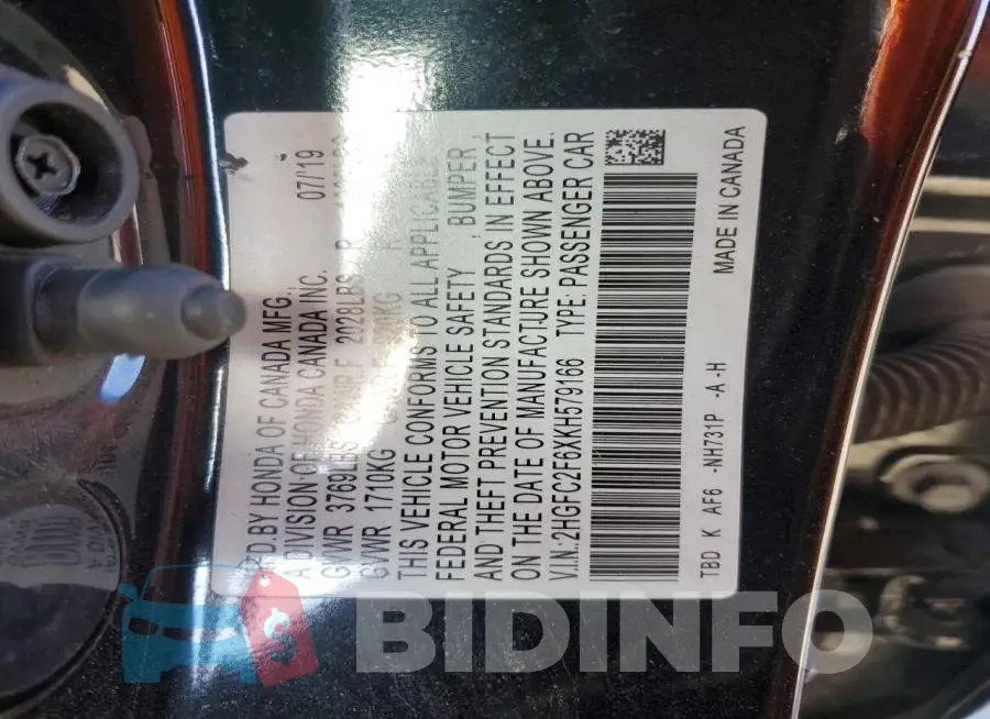 2HGFC2F6XKH579166 Photo# 12