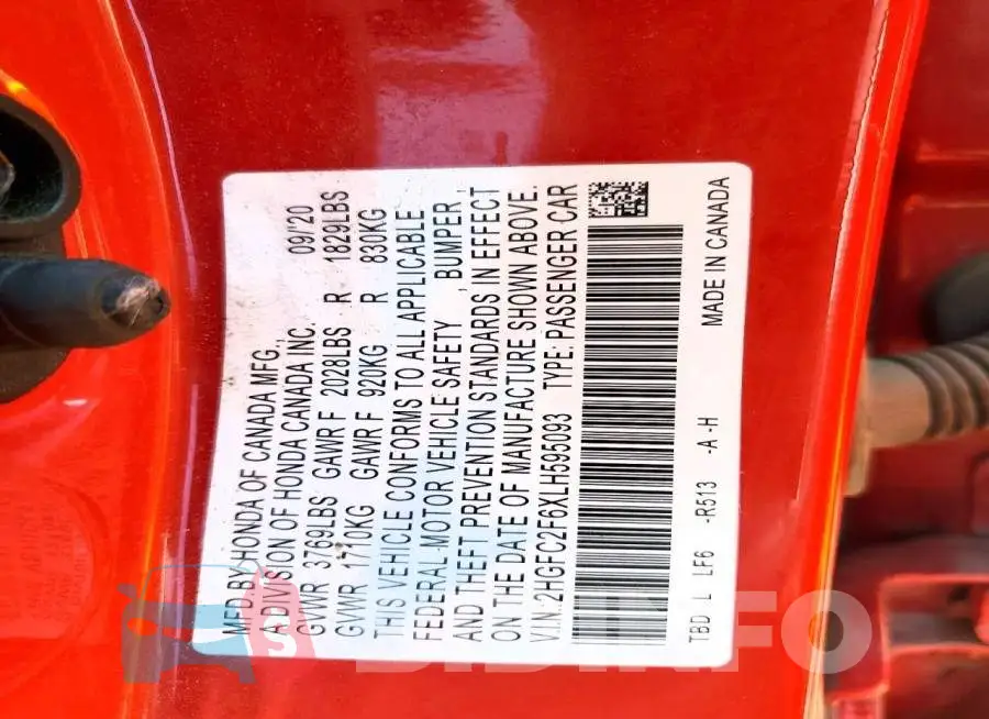 2HGFC2F6XLH595093 Photo# 12