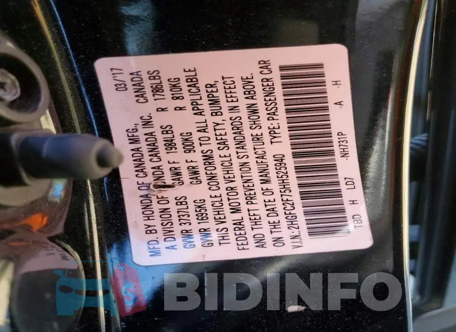 2HGFC2F75HH525940 Photo# 13