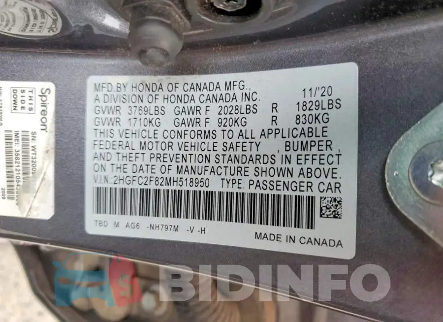 2HGFC2F82MH518950 Photo# 12