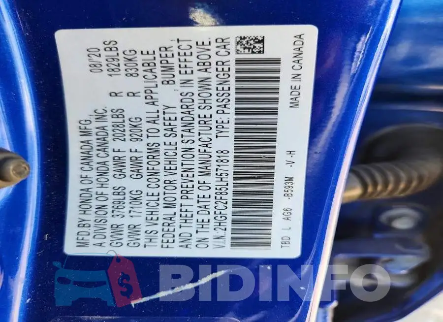 2HGFC2F85LH571818 Photo# 12