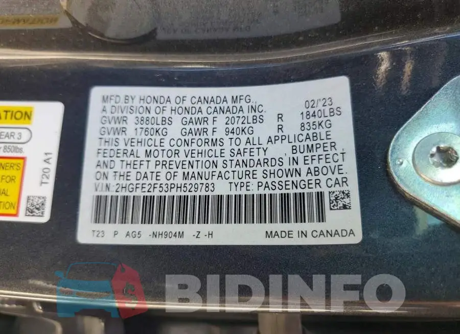 2HGFE2F53PH529783 Photo# 13